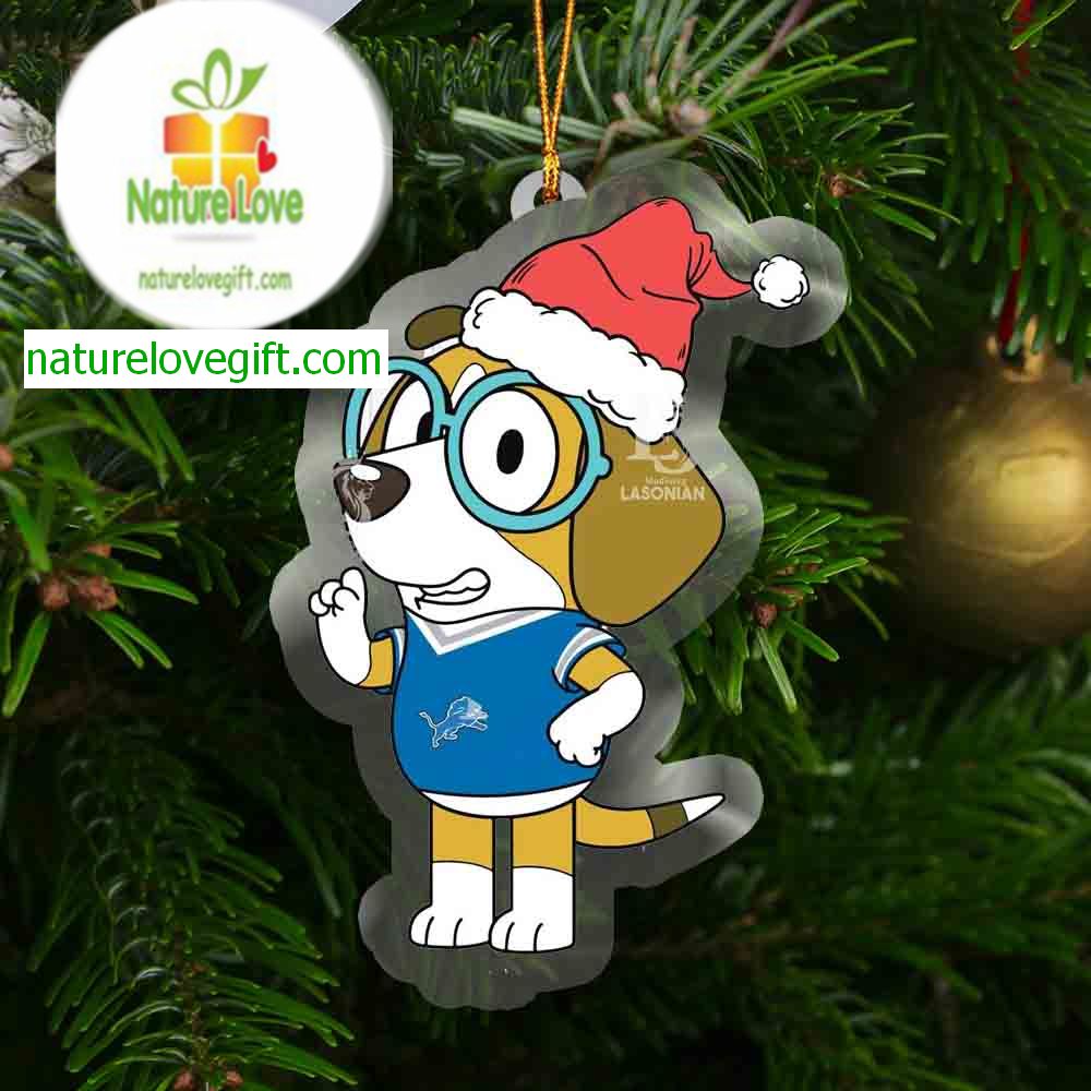 Detroit Lions Bluey Honey Christmas NFL Acrylic Christmas Tree Decoration Ornament