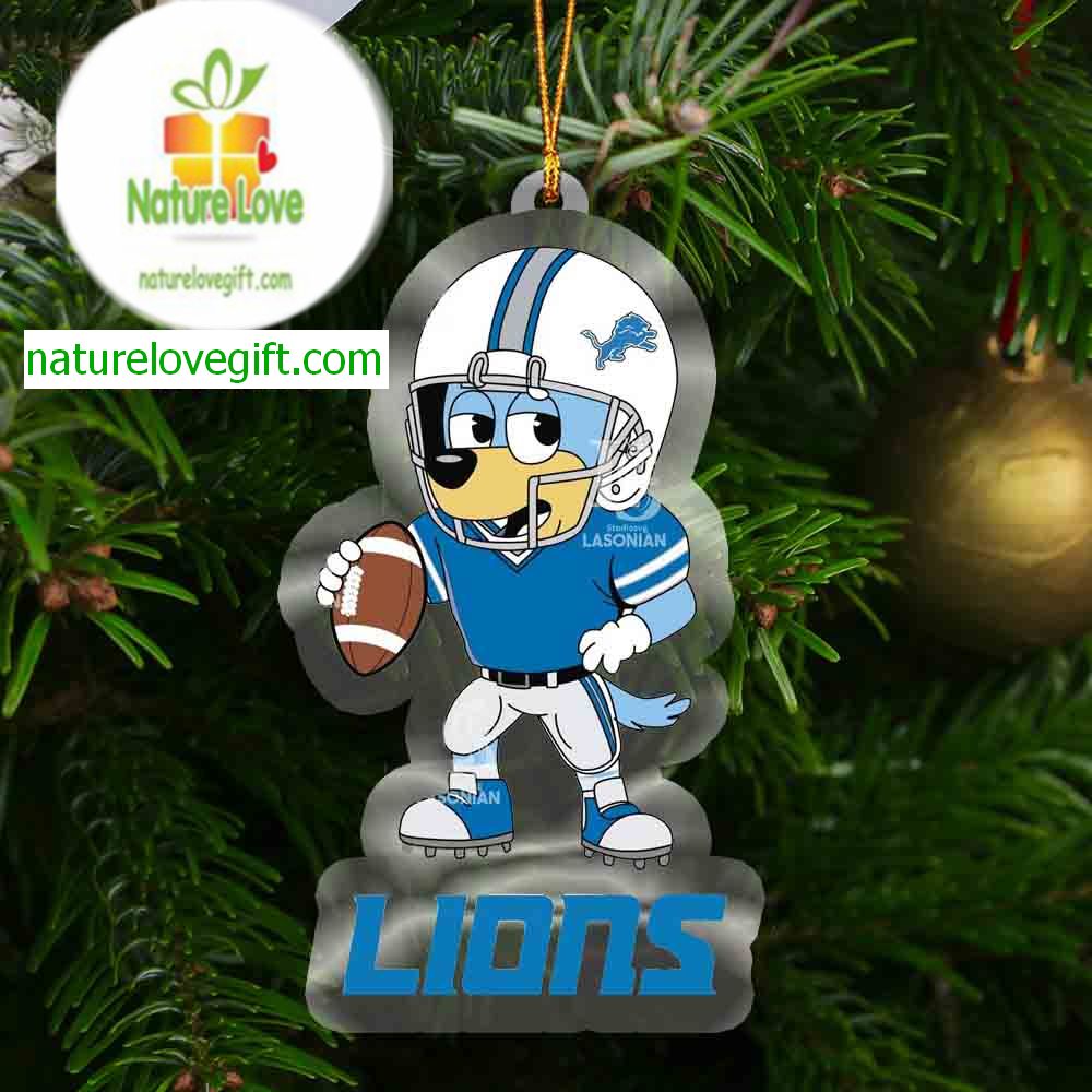 Detroit Lions Bluey Rugby Acrylic NFL Christmas Tree Decoration Ornament