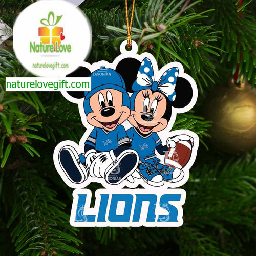 Detroit Lions Disney Mickey And Minnie Football NFL Acrylic Christmas Tree Decor Ornament