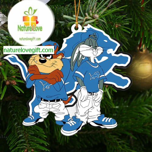 Detroit Lions Looney Tunes Taz And Bugs Kriss Kross NFL Christmas Tree Decor Ornament