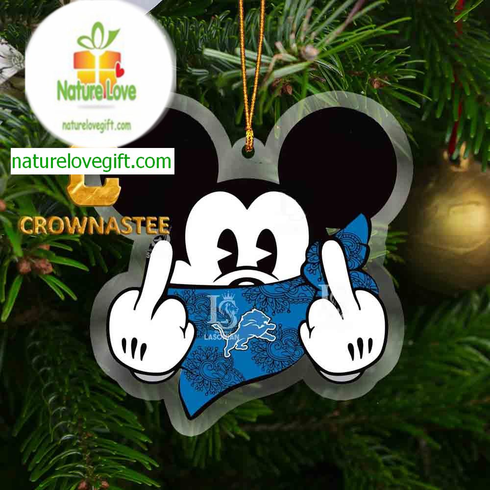 Detroit Lions Mickey Mouse Funny NFL Acrylic Christmas Tree Decor Ornament