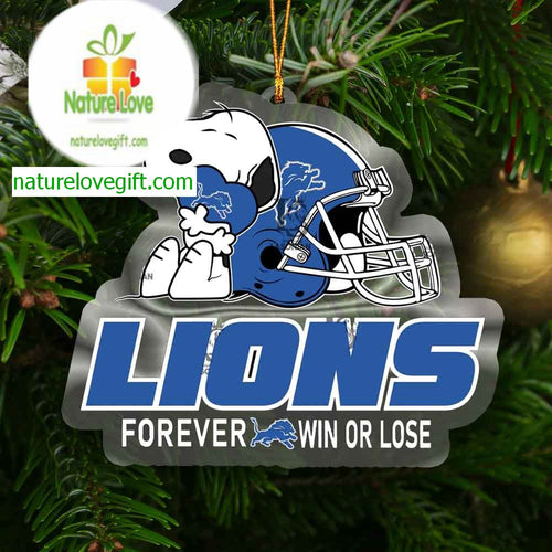 Detroit Lions NFL Peanuts Movie Snoopy Forever Win Or Lose Football Acrylic Christmas Tree Decoration Ornament