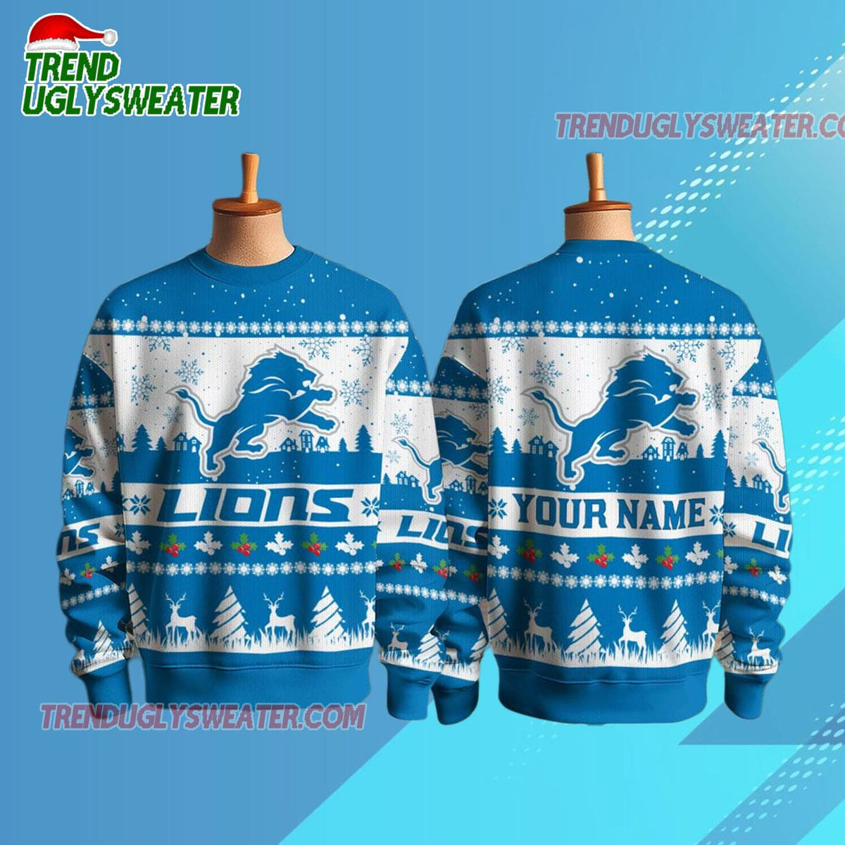 Personalized Detroit Lions Nfl Snow Ugly Christmas Sweater