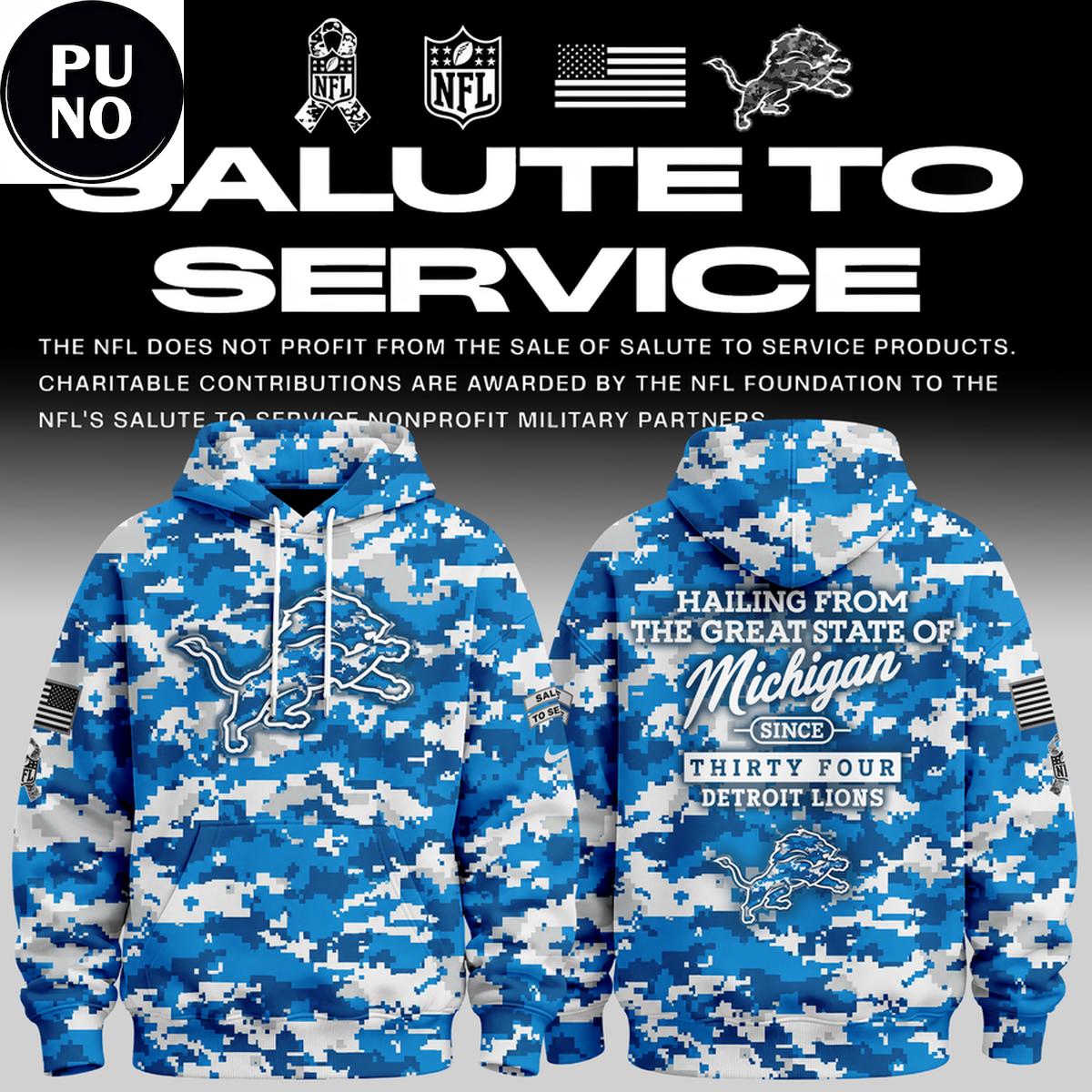 Detroit Lions Salute to Service 2026 Camo Hoodie T-Shirt