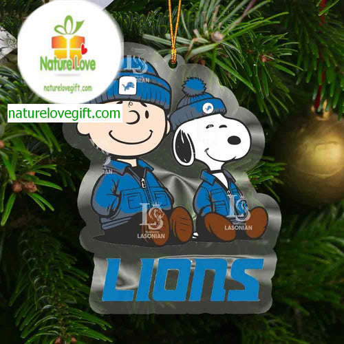 Detroit Lions Snoopy and Charlie Sport NFL Acrylic Christmas Tree Decoration Ornament