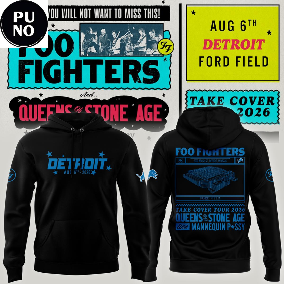 Detroit Lions x Foo Fighters Tour 2026 Hoodie T-Shirt