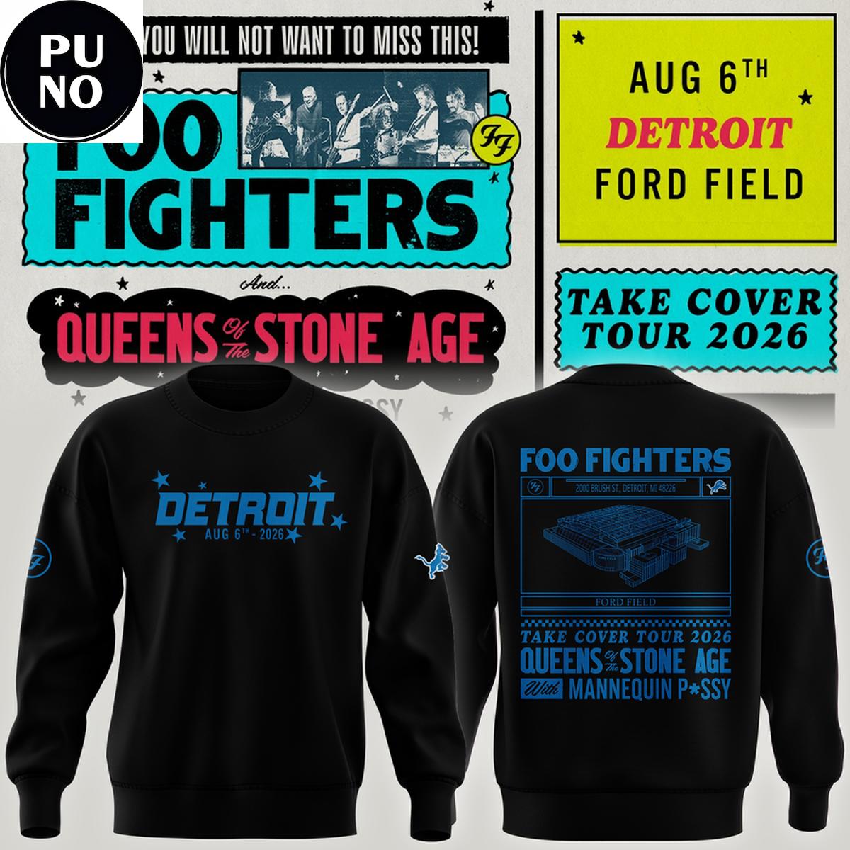 Detroit Lions x Foo Fighters Tour 2026 Hoodie T-Shirt
