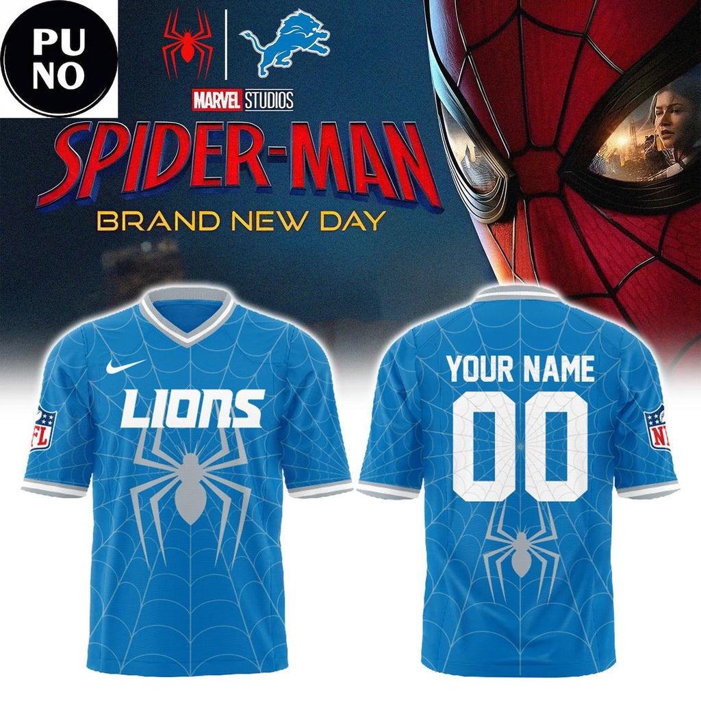 Detroit Lions x Spider Man 2026 Personalized Football Jersey