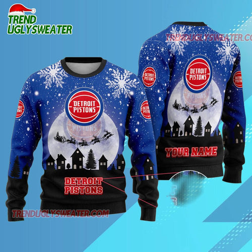 Detroit Pistons Sleigh Ride Slam Ugly Christmas Sweater