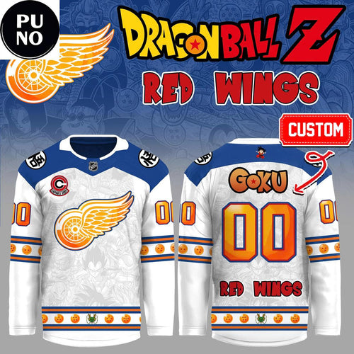 Detroit Red Wings x Dragon Ball Z 2026 Super Aura League Personalized Hockey Jersey