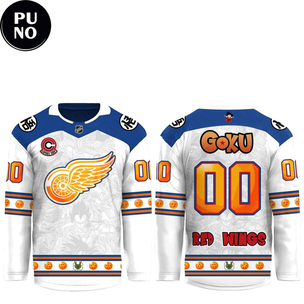 Detroit Red Wings x Dragon Ball Z 2026 Super Aura League Personalized Hockey Jersey
