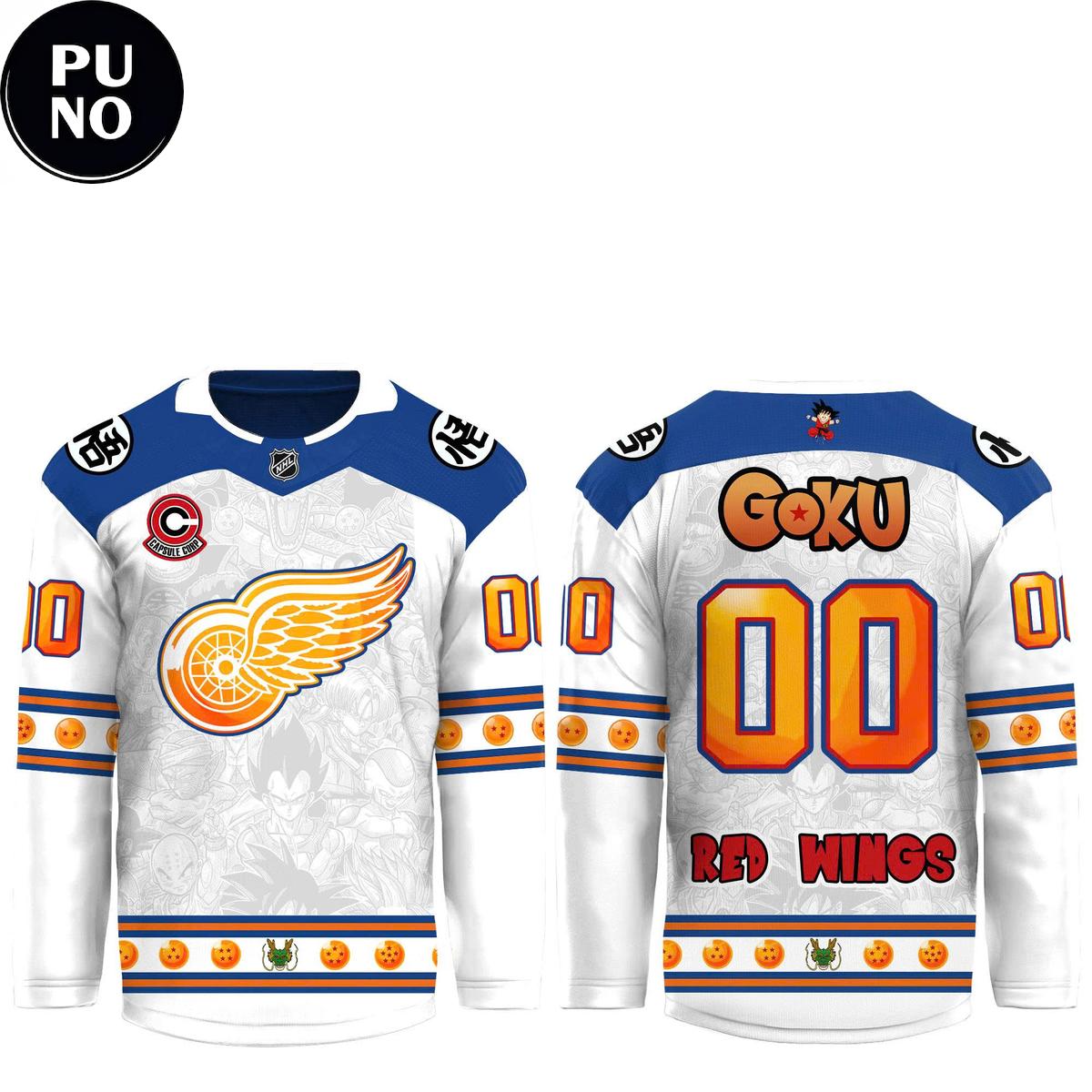Detroit Red Wings x Dragon Ball Z 2026 Super Aura League Personalized Hockey Jersey