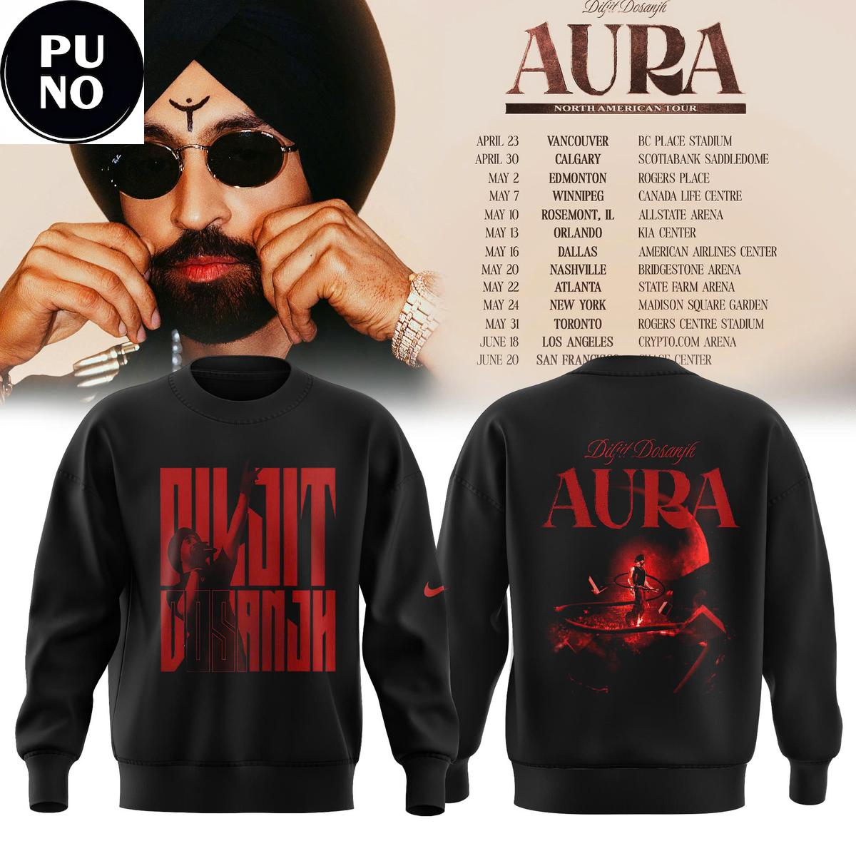 Diljit Dosanjh Aura Tour 2026 North America Hoodie Shirt
