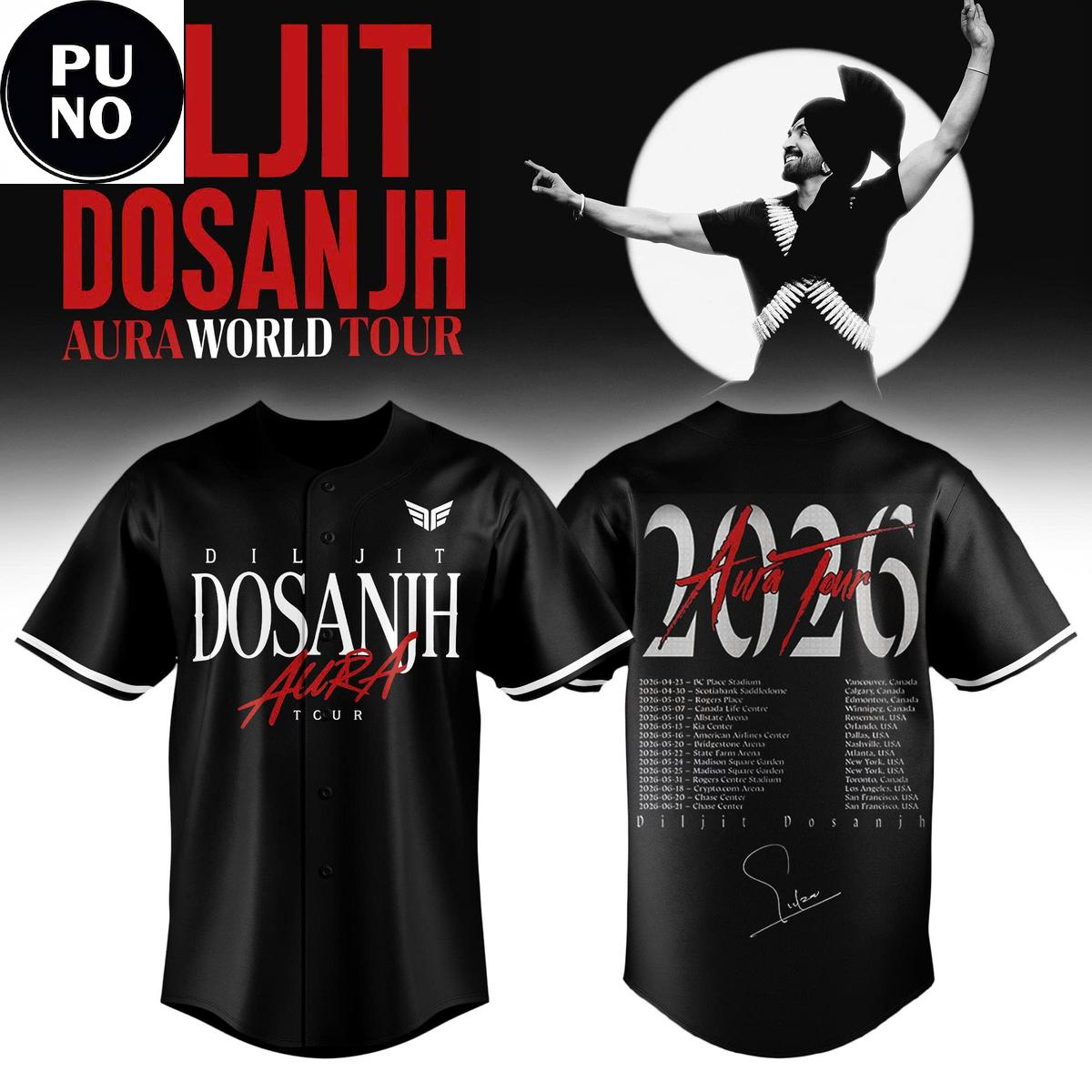 Diljit Dosanjh Aura World Tour 2026 Baseball Jersey