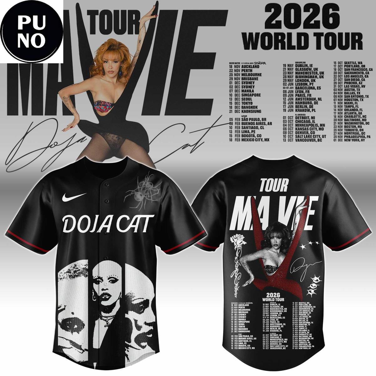 Doja Cat The Ma Vie World Tour 2026 Schedule Baseball Jersey