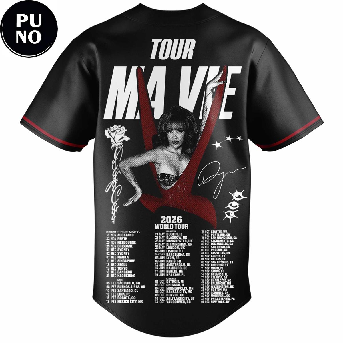 Doja Cat The Ma Vie World Tour 2026 Schedule Baseball Jersey
