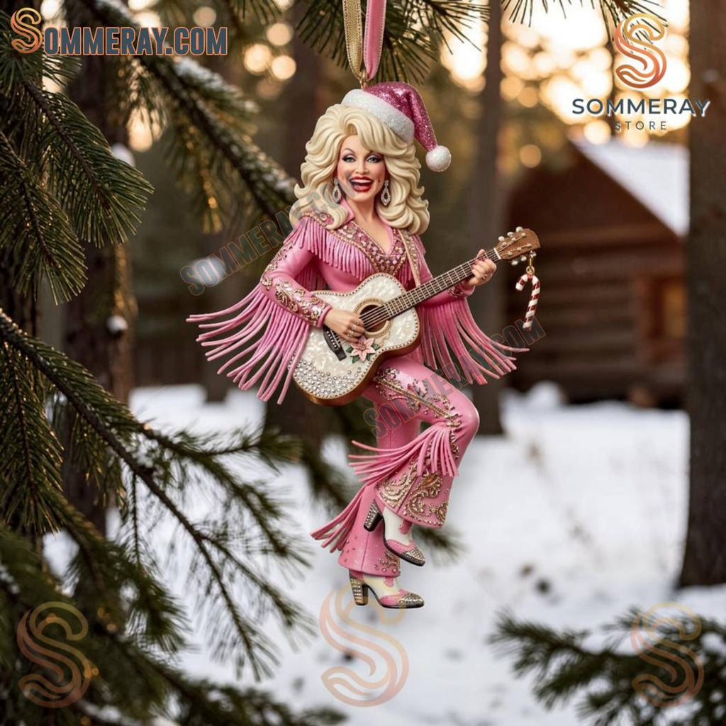 Dolly Parton Sparkly Pink Fringe Outfit Christmas Ornament