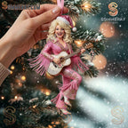 Dolly Parton Sparkly Pink Fringe Outfit Christmas Ornament