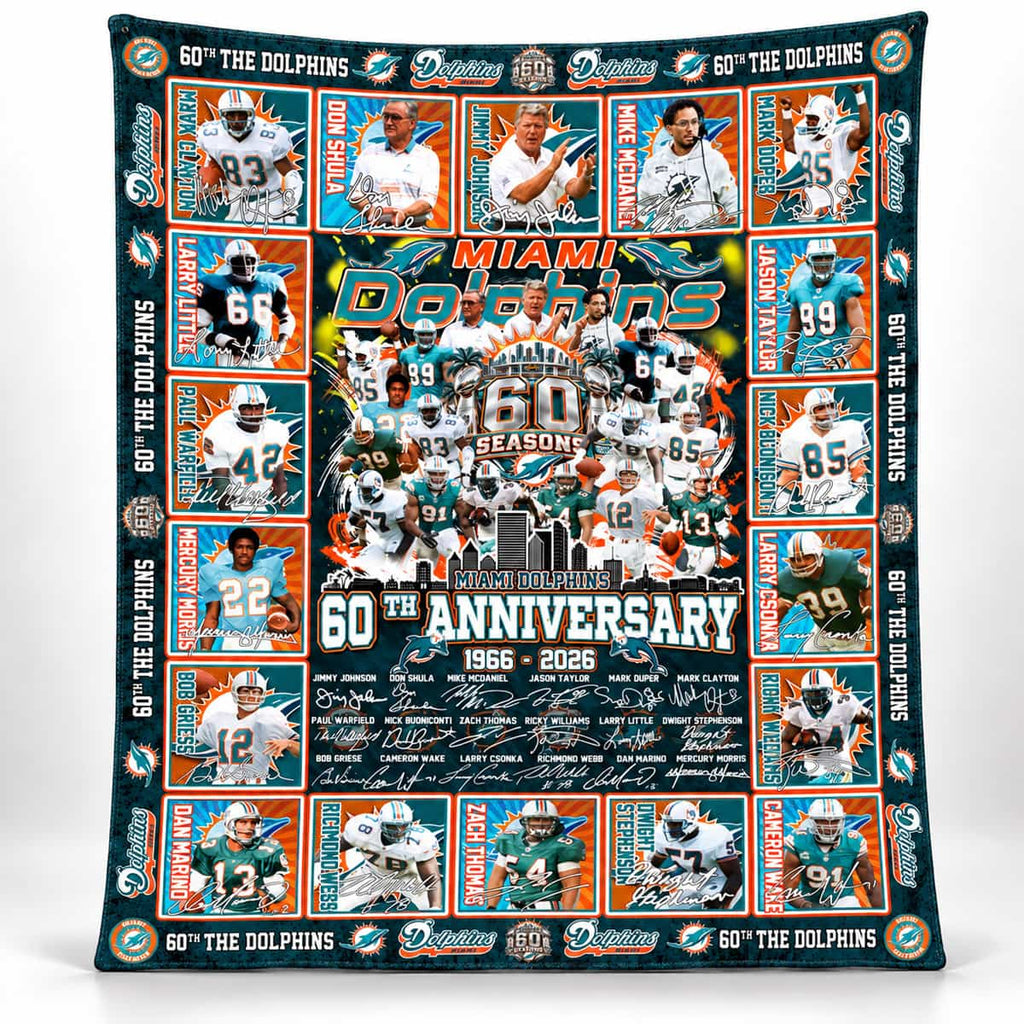 Dolphins 60th Anniversary 1966-2026 Quilt Blanket