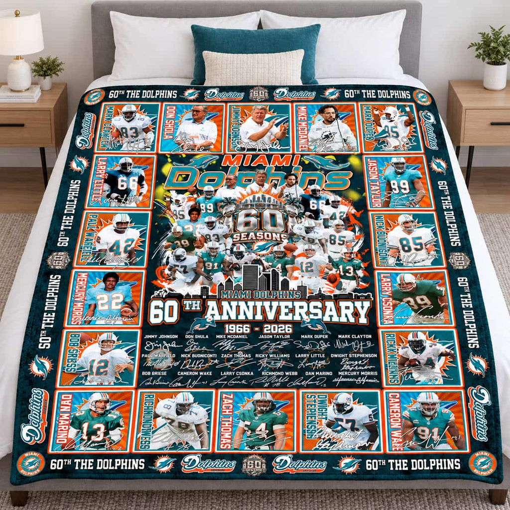 Dolphins 60th Anniversary 1966-2026 Quilt Blanket