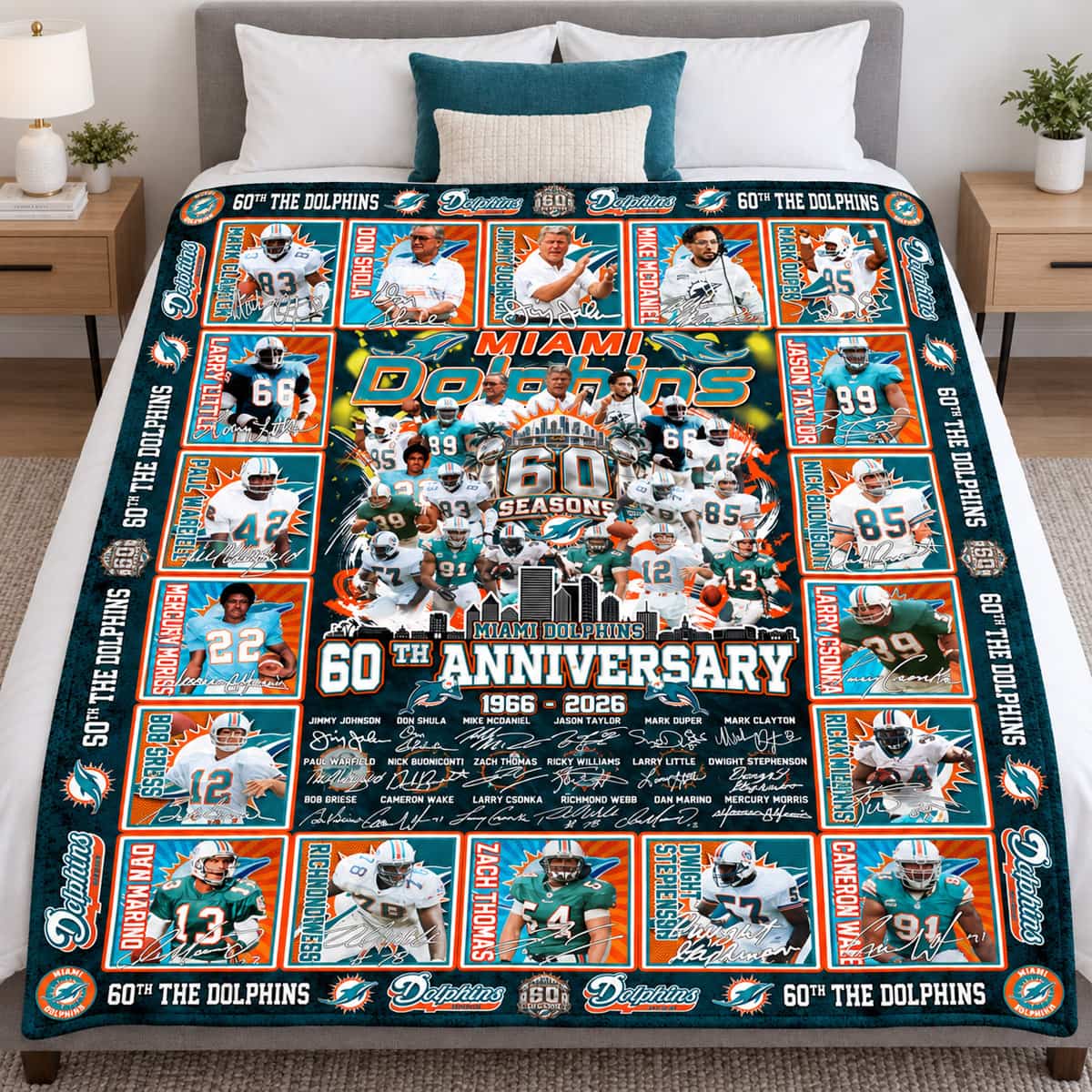 Dolphins 60th Anniversary 1966-2026 Quilt Blanket