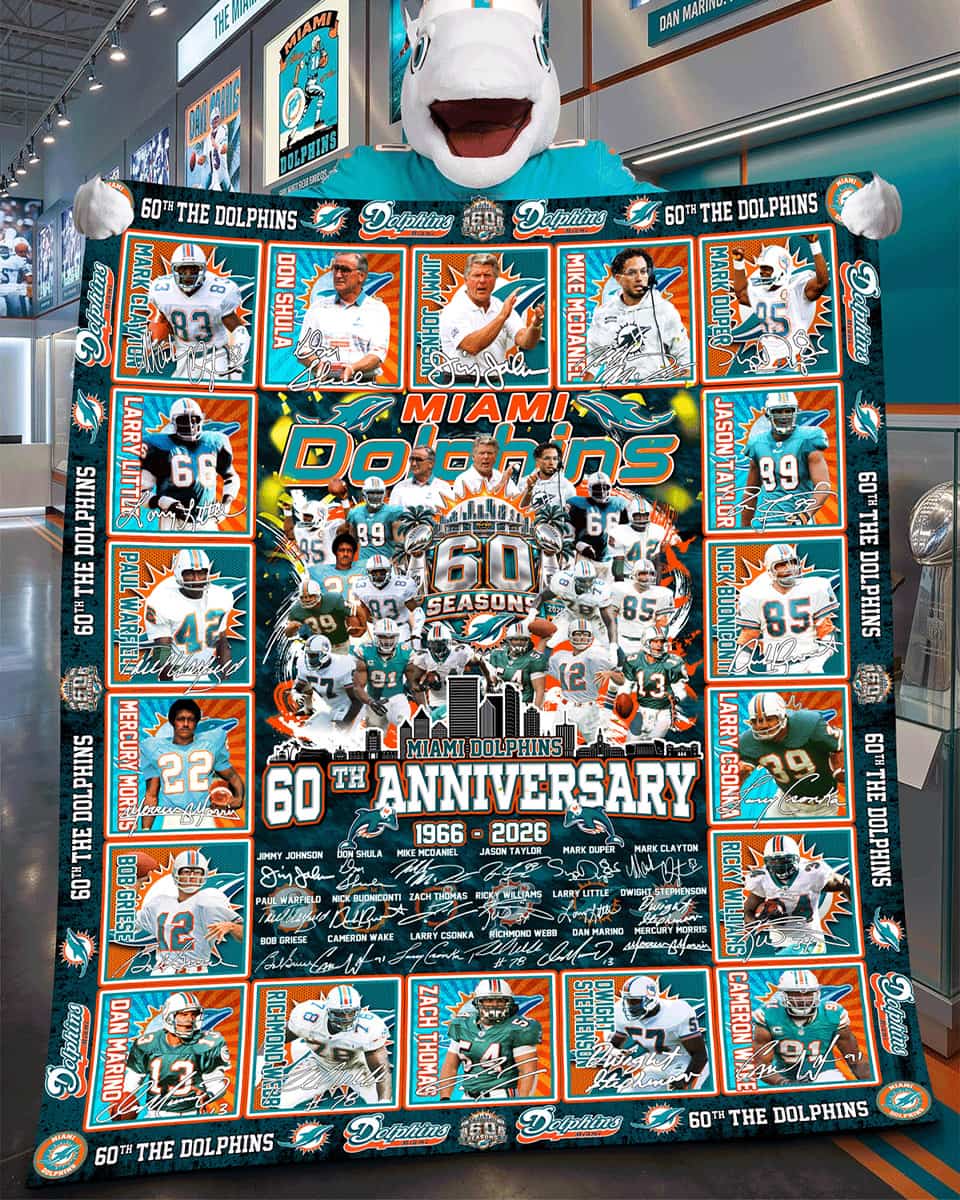 Dolphins 60th Anniversary 1966-2026 Quilt Blanket