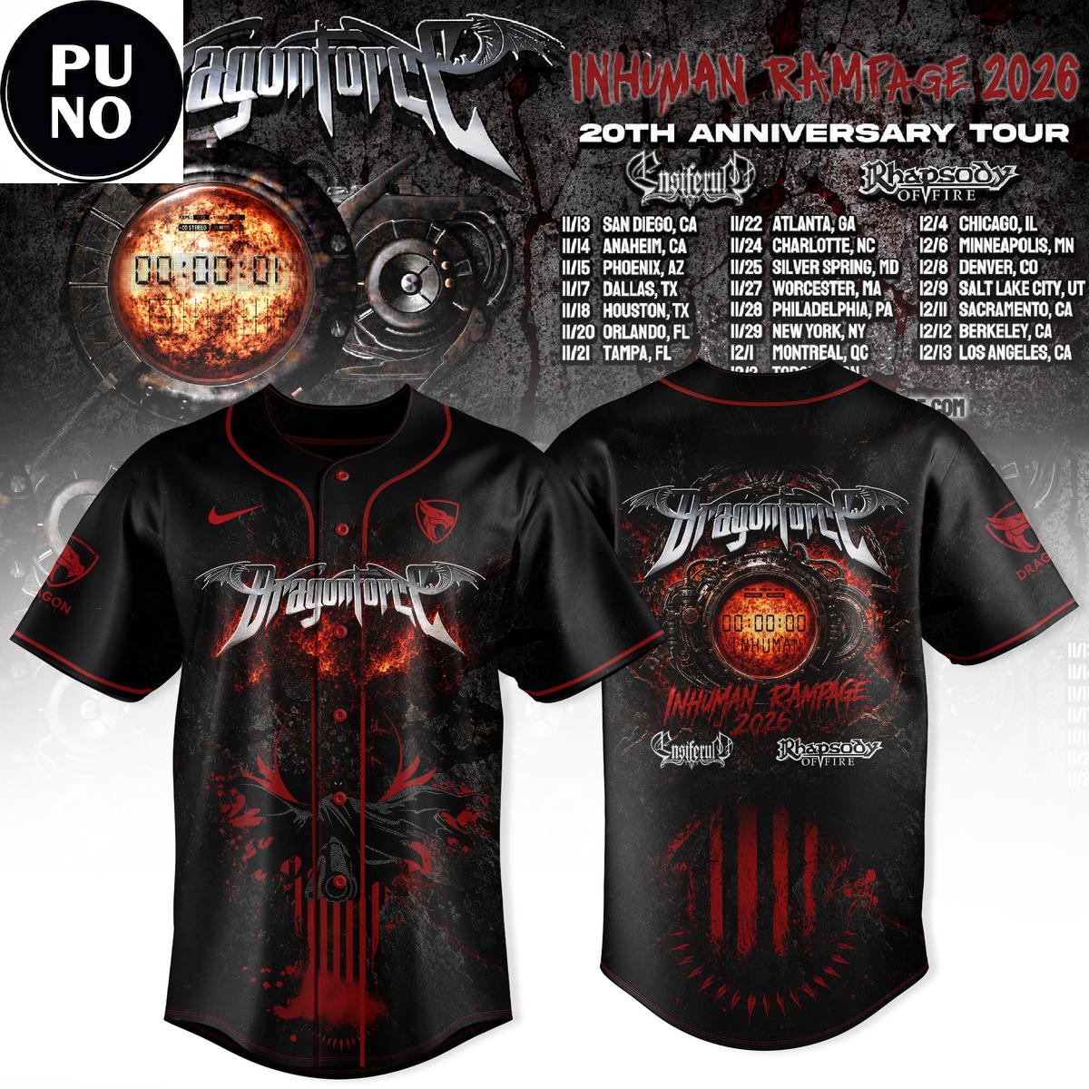 DragonForce Inhuman Rampage 2026 20th Anniversary Baseball Jersey