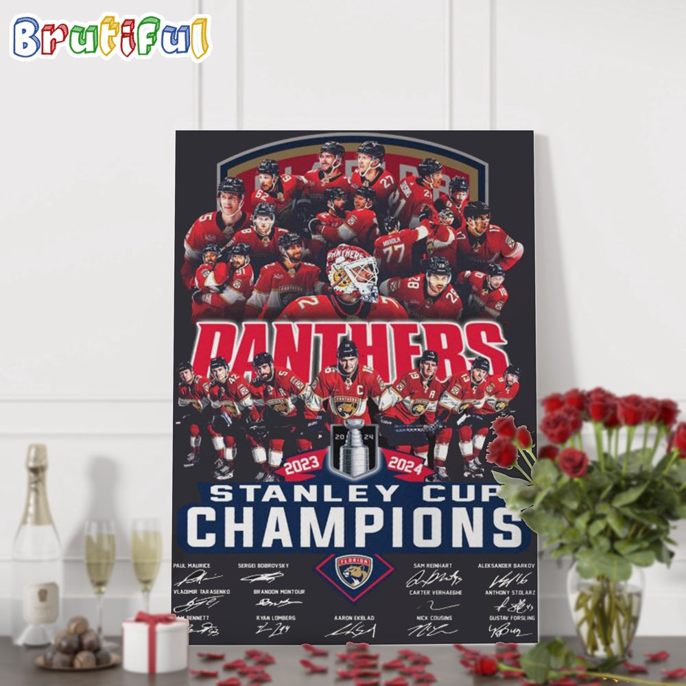 Florida Panthers 2023 2024 Finals Stanley Cup Champions Team Player Signature Poster Canvas