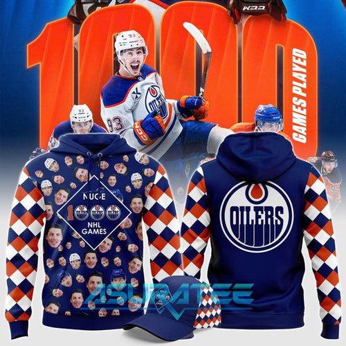 Edmonton Oilers x Ryan Nugent-Hopkins 1000th NHL Hoodie, Cap
