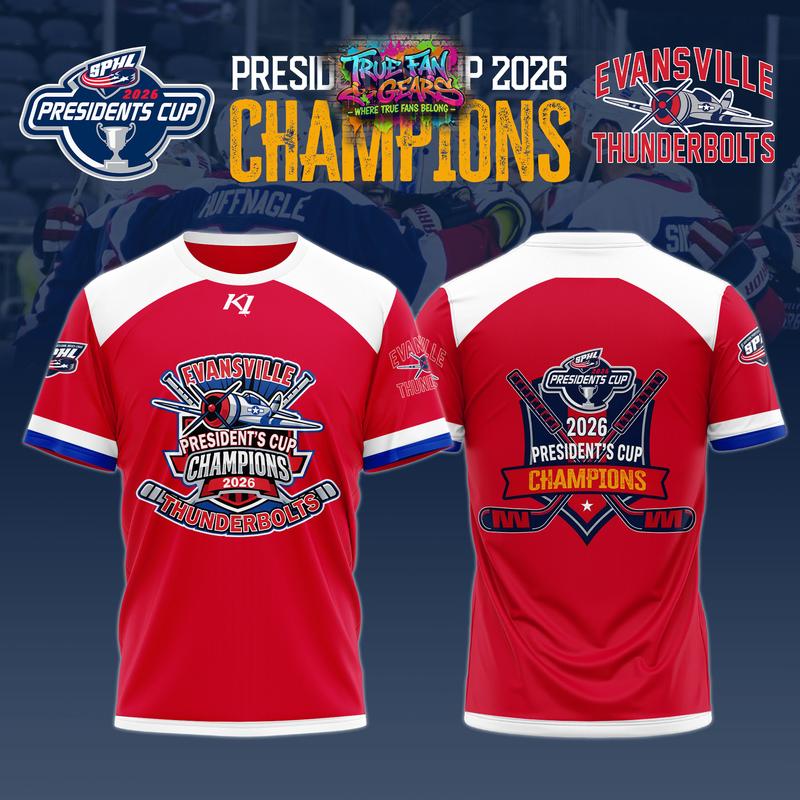 Evansville Thunderbolts 2026 Presidents Cup Champions Special New Tee Shirt