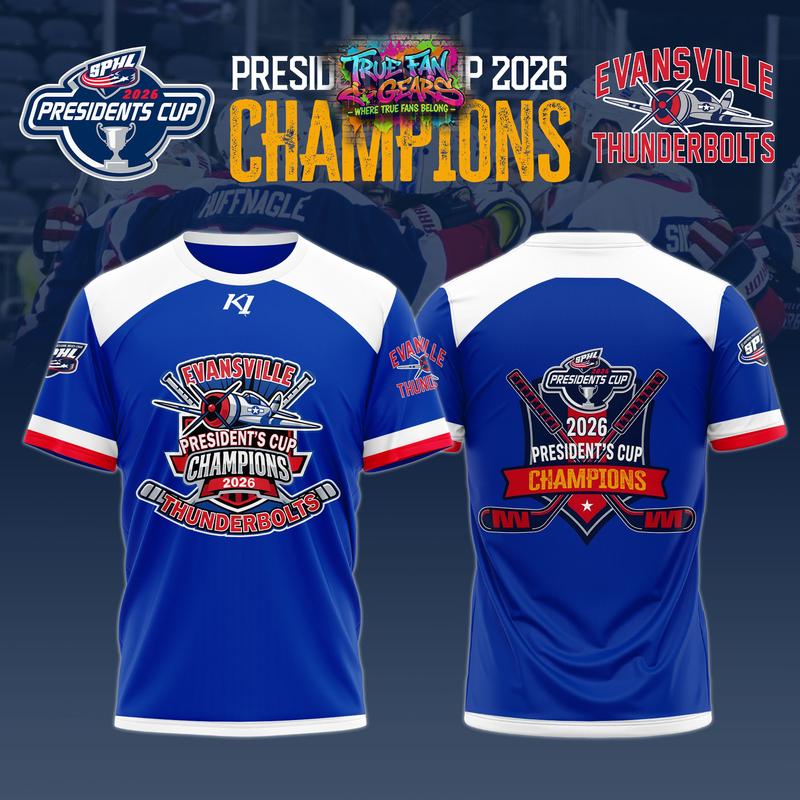 Evansville Thunderbolts 2026 Presidents Cup Champions Special New Tee Shirt