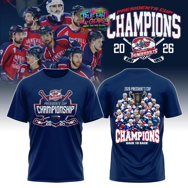 Evansville Thunderbolts 2026 Presidents Cup Champions Special New Tee Shirt