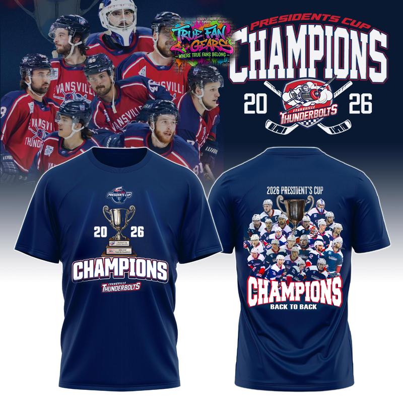 Evansville Thunderbolts 2026 Presidents Cup Champions Special New Tee Shirt