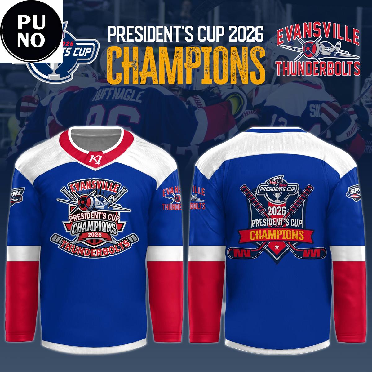 Evansville Thunderbolts President’s Cup Champions 2026 Hockey Jersey