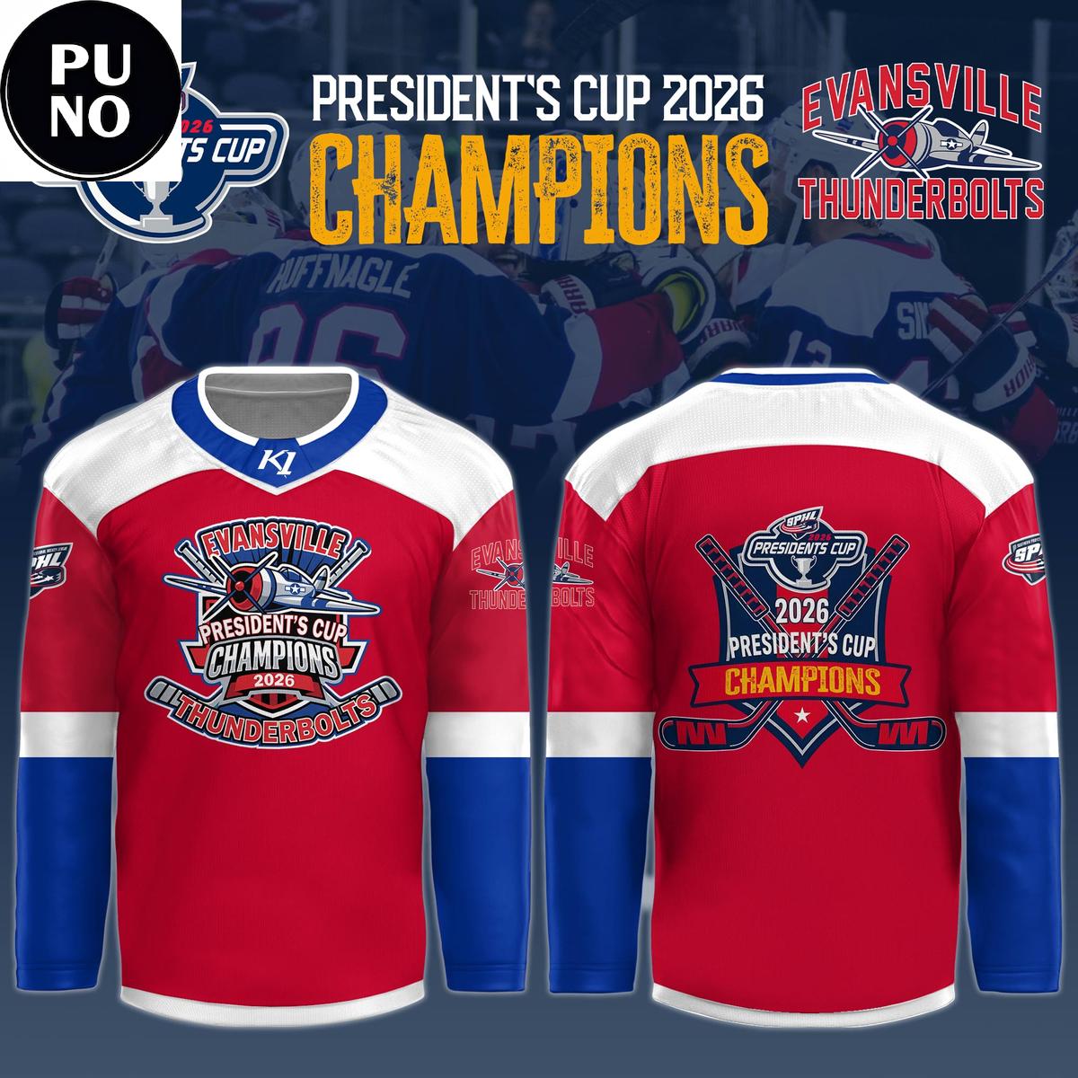 Evansville Thunderbolts President’s Cup Champions 2026 Hockey Jersey