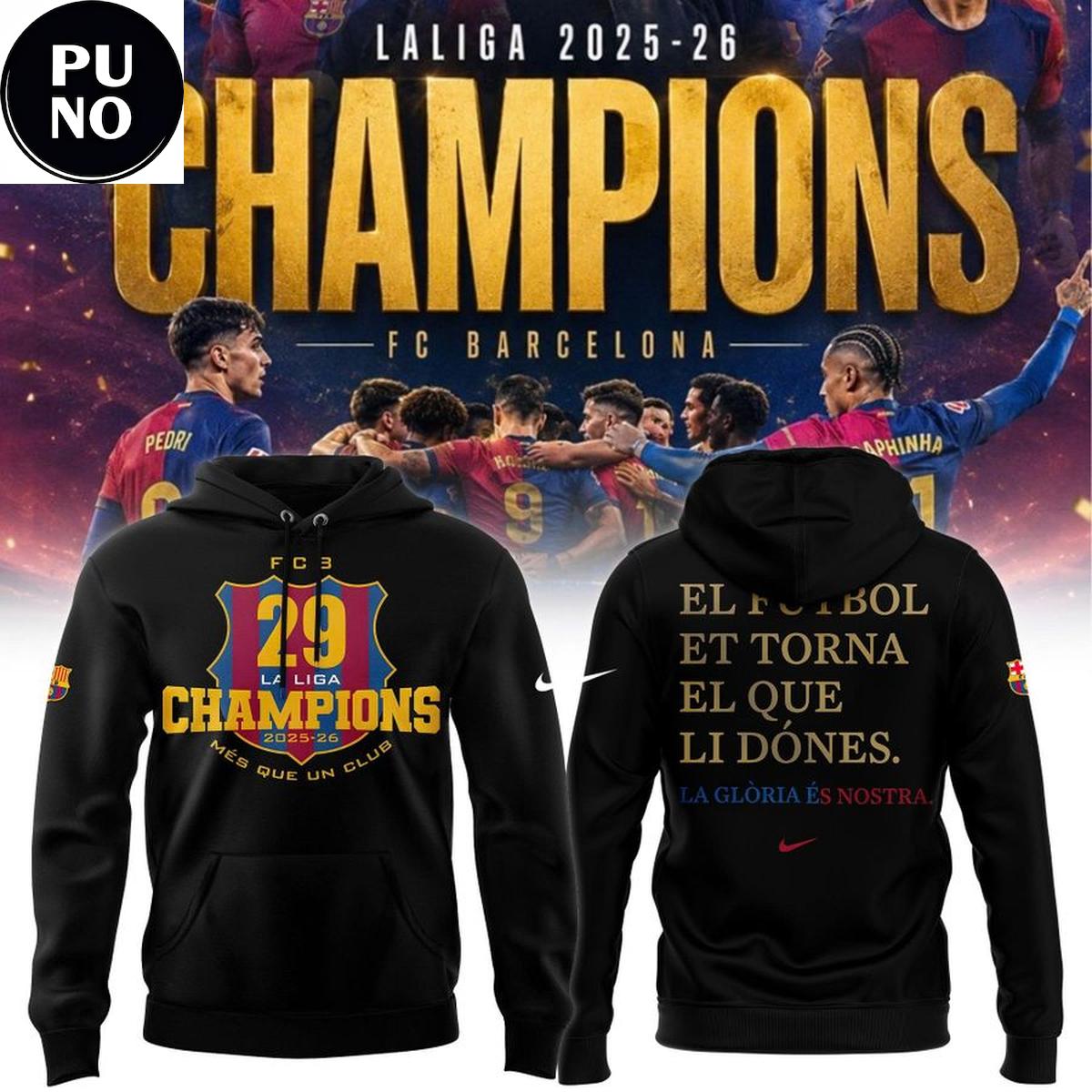 FC Barcelona La Liga 2025-26 Champions Hoodie T-Shirt