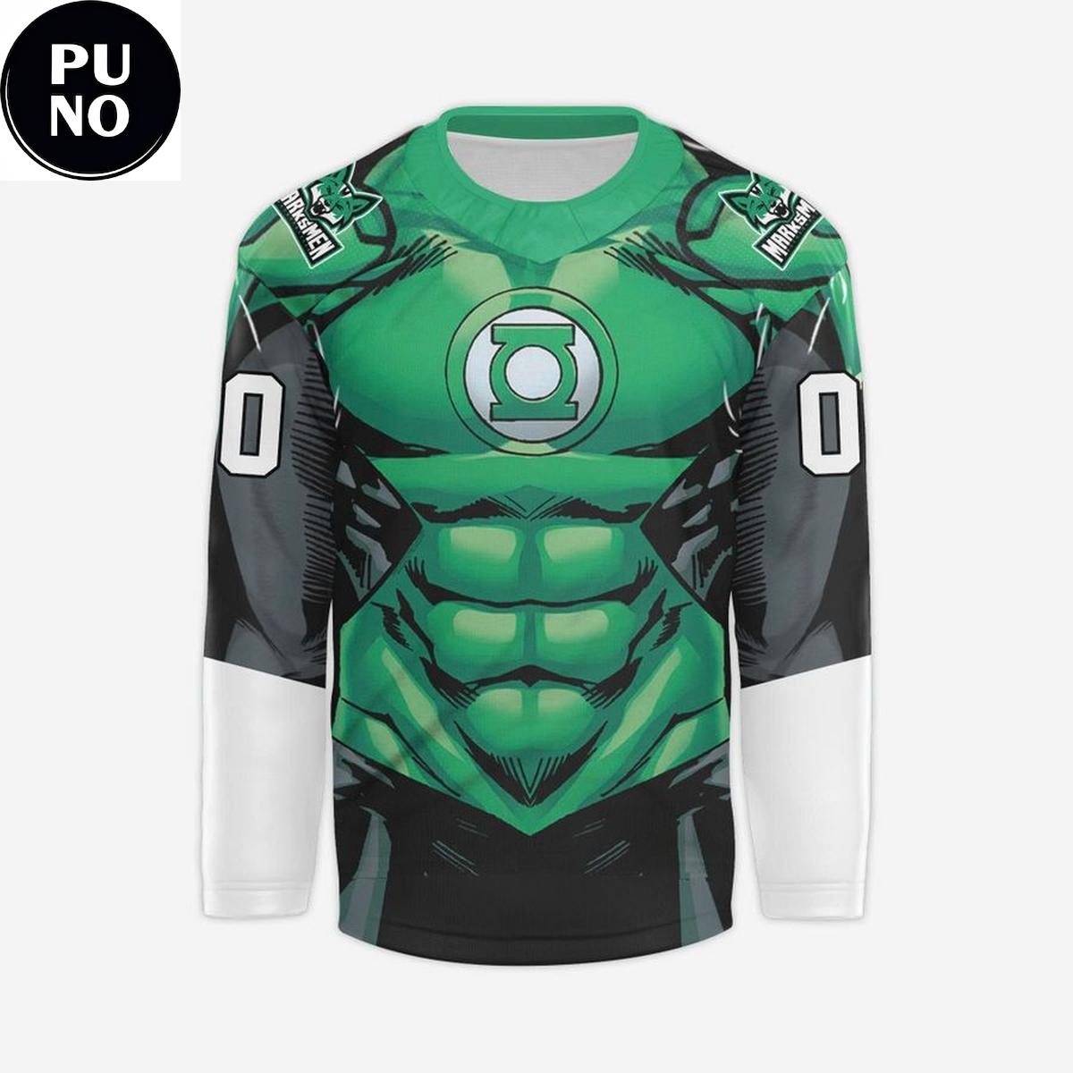 Fayetteville Marksmen x Heroes Night 2026 Green Lantern Personalized Hockey Jersey
