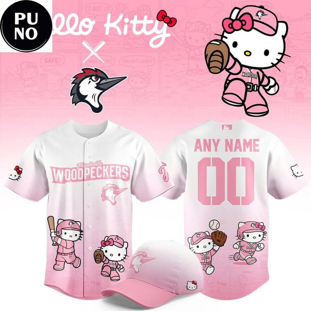 Fayetteville Woodpeckers x Hello Kitty 2026 Pink Personalized Baseball Jersey