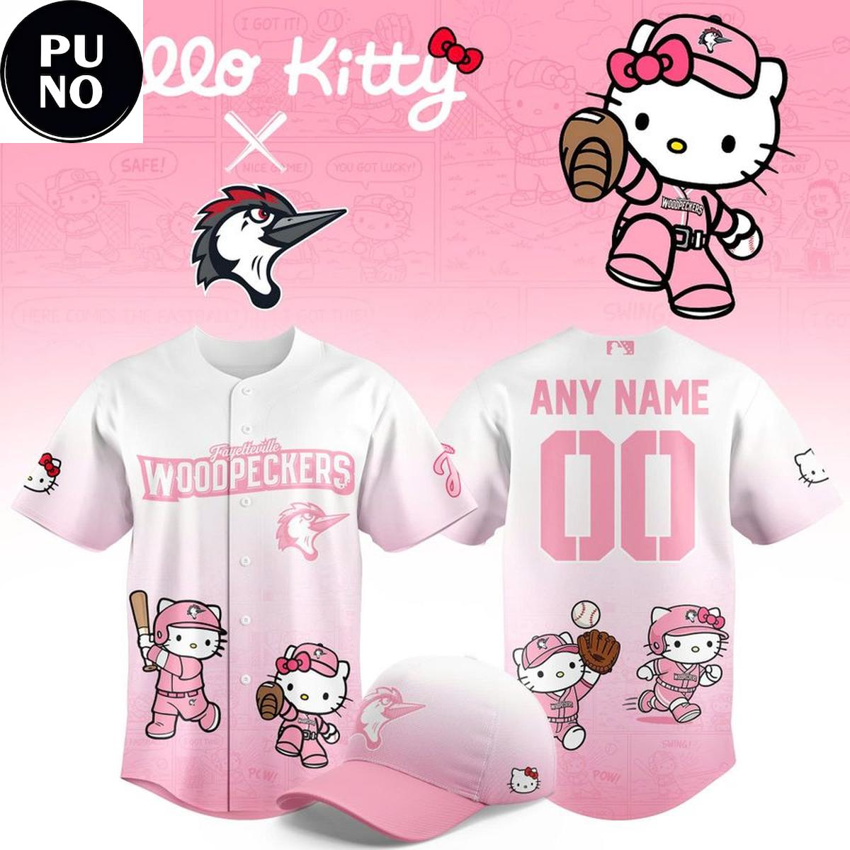 Fayetteville Woodpeckers x Hello Kitty 2026 Pink Personalized Baseball Jersey