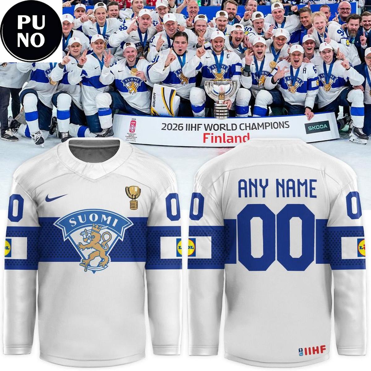 Finland National Team Leijonat 2026 IIHF World Champions Personalized Hockey Jersey
