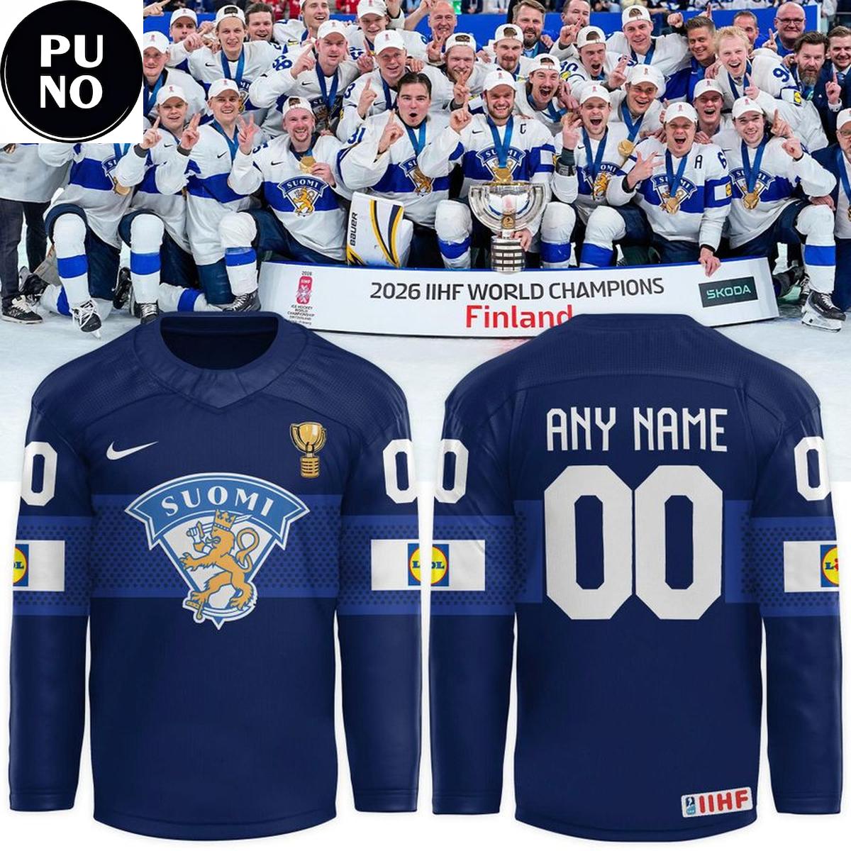 Finland National Team Leijonat 2026 IIHF World Champions Personalized Hockey Jersey