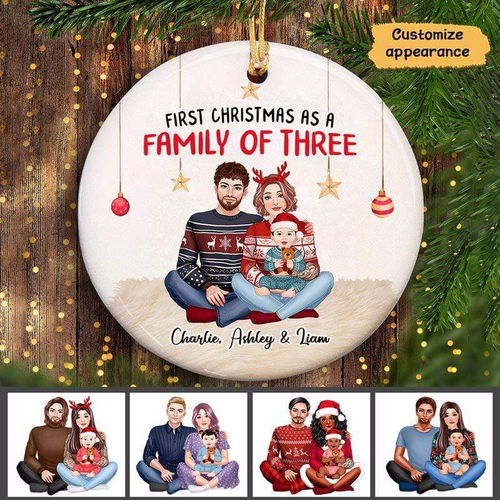 First Christmas As A Family Parents & Baby - Personalized Circle Ceramic Ornament - Babies 1st Christmas Gifts