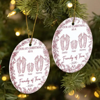 First Christmas As A Family Of Four Toile Footprints - Personalized Circle Ceramic Ornament - Babies First Christmas Gifts