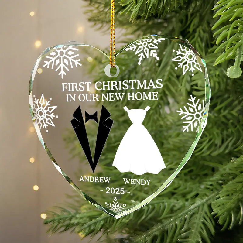 First Christmas As Married Couples - Personalized Heart Shaped Glass Ornament - Christmas Gift For Her/Him, Husband/Wife, Couples