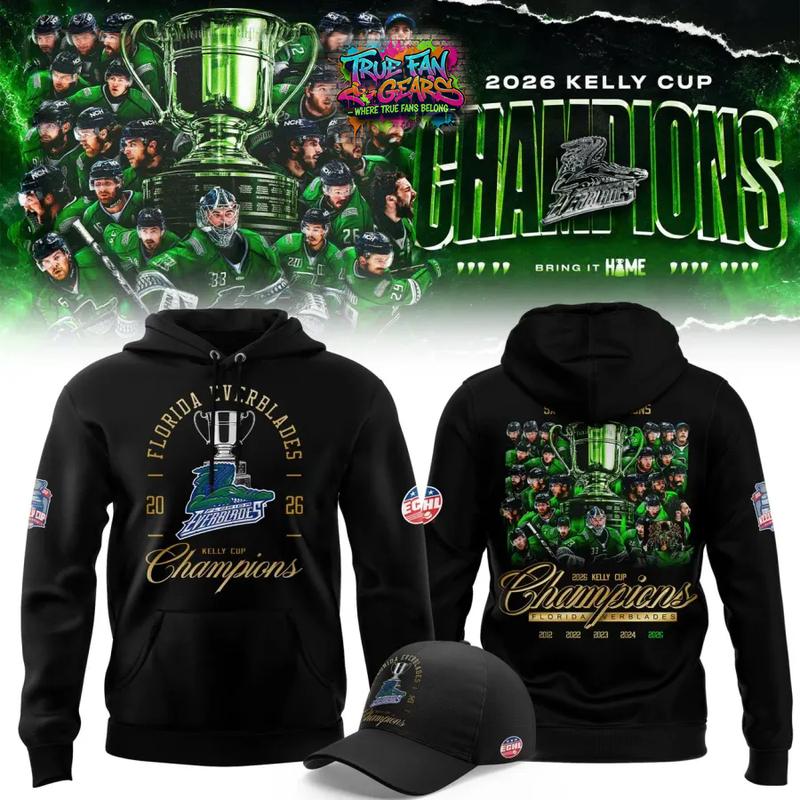 Florida Everblades Kelly Cup Champions 5X Championship Special New Hoodie