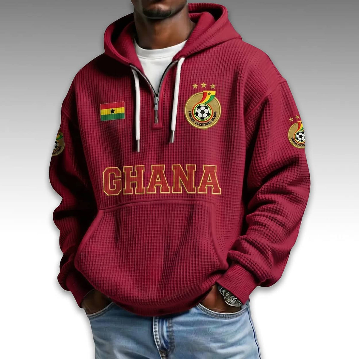 Ghana World Cup 2026 Waffle Quarter Zip Hoodie