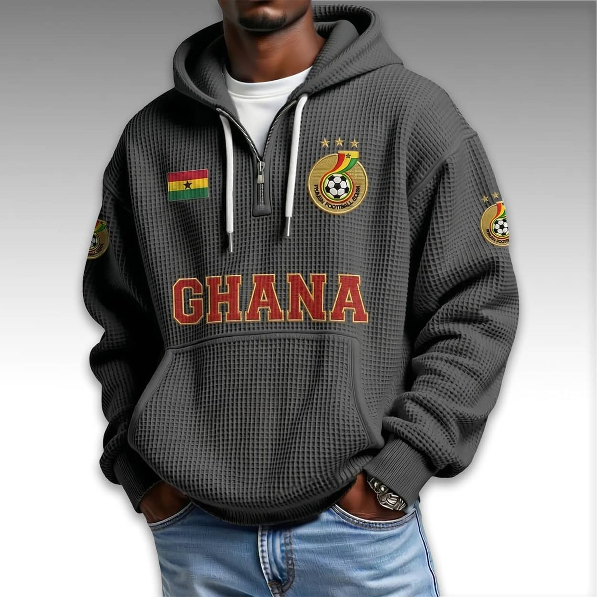 Ghana World Cup 2026 Waffle Quarter Zip Hoodie