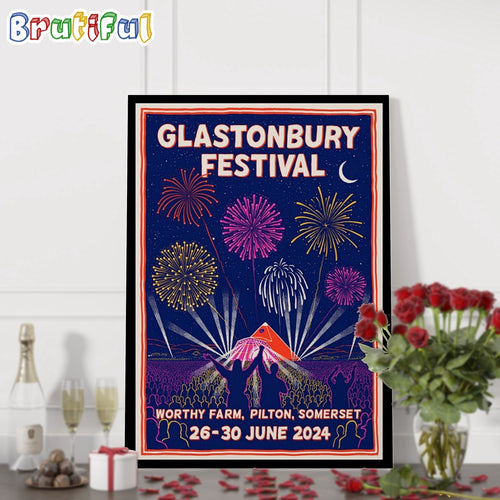 Glastonbury Festival June 26-30 2024 Worthy Farm Pilton Somerset Tour Wall Art Poster Canvas