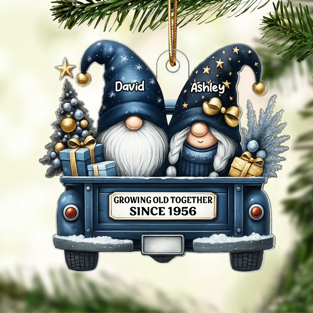 Gnome Couple Growing Old Together - Personalized Custom Shaped Acrylic Ornament - Christmas Gift For Her/Him, Husband/Wife, Couples