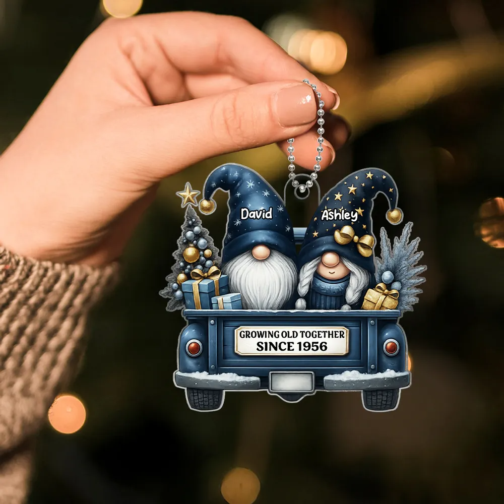 Gnome Couple Growing Old Together - Personalized Custom Shaped Acrylic Ornament - Christmas Gift For Her/Him, Husband/Wife, Couples
